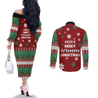Sign Language Merry Christmas Couples Matching Off The Shoulder Long Sleeve Dress and Long Sleeve Button Shirt Xmas Holiday Patterns - Wonder Print Shop
