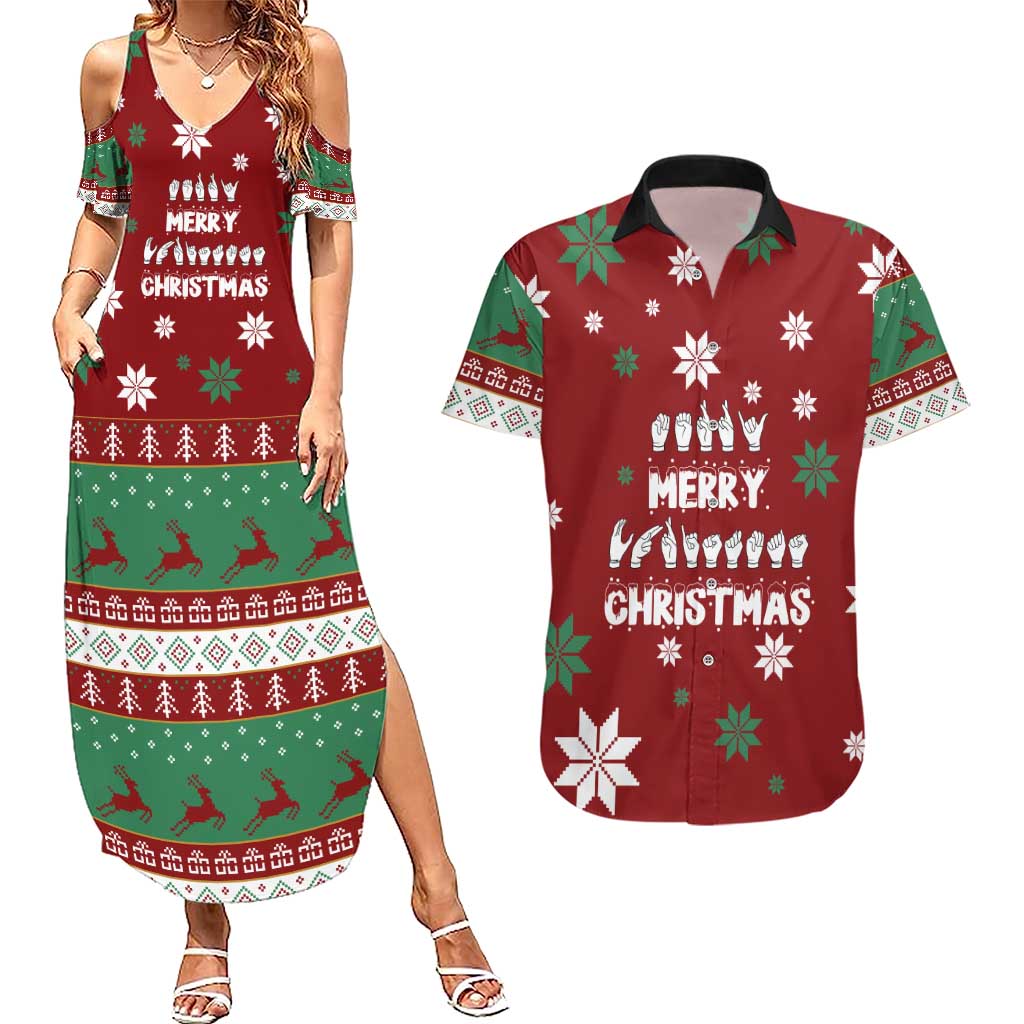 Sign Language Merry Christmas Couples Matching Summer Maxi Dress and Hawaiian Shirt Xmas Holiday Patterns - Wonder Print Shop