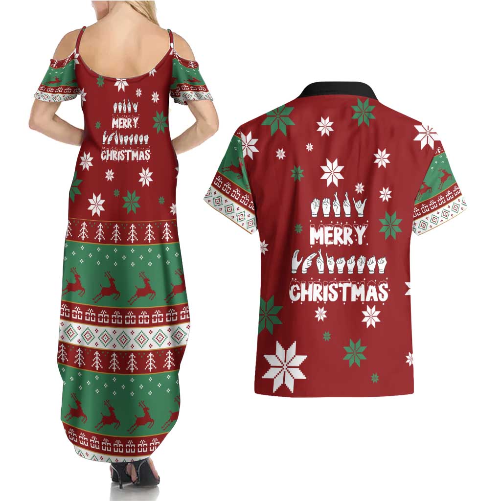 Sign Language Merry Christmas Couples Matching Summer Maxi Dress and Hawaiian Shirt Xmas Holiday Patterns - Wonder Print Shop