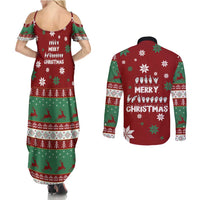 Sign Language Merry Christmas Couples Matching Summer Maxi Dress and Long Sleeve Button Shirt Xmas Holiday Patterns - Wonder Print Shop