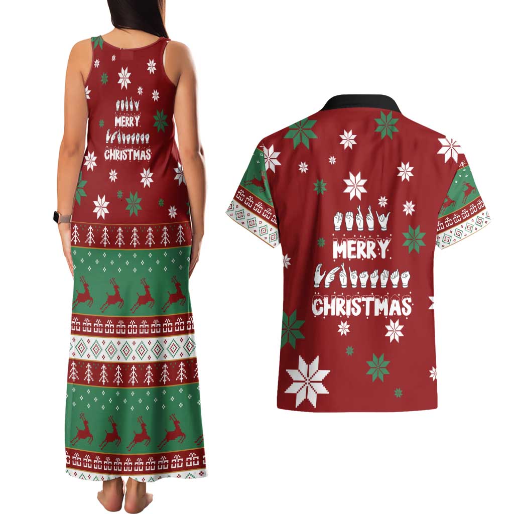 Sign Language Merry Christmas Couples Matching Tank Maxi Dress and Hawaiian Shirt Xmas Holiday Patterns - Wonder Print Shop
