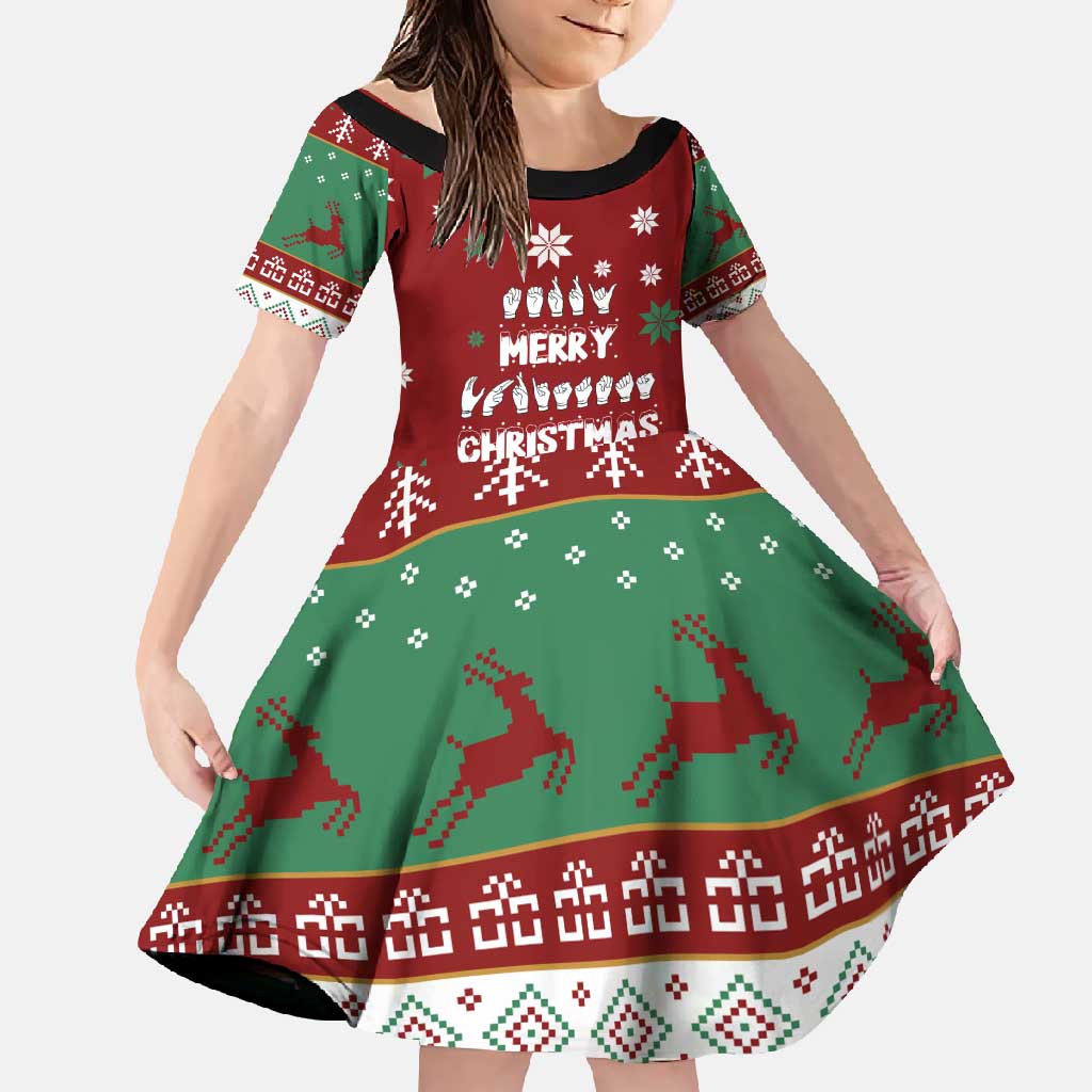 Sign Language Merry Christmas Family Matching Long Sleeve Bodycon Dress and Hawaiian Shirt Xmas Holiday Patterns - Wonder Print Shop