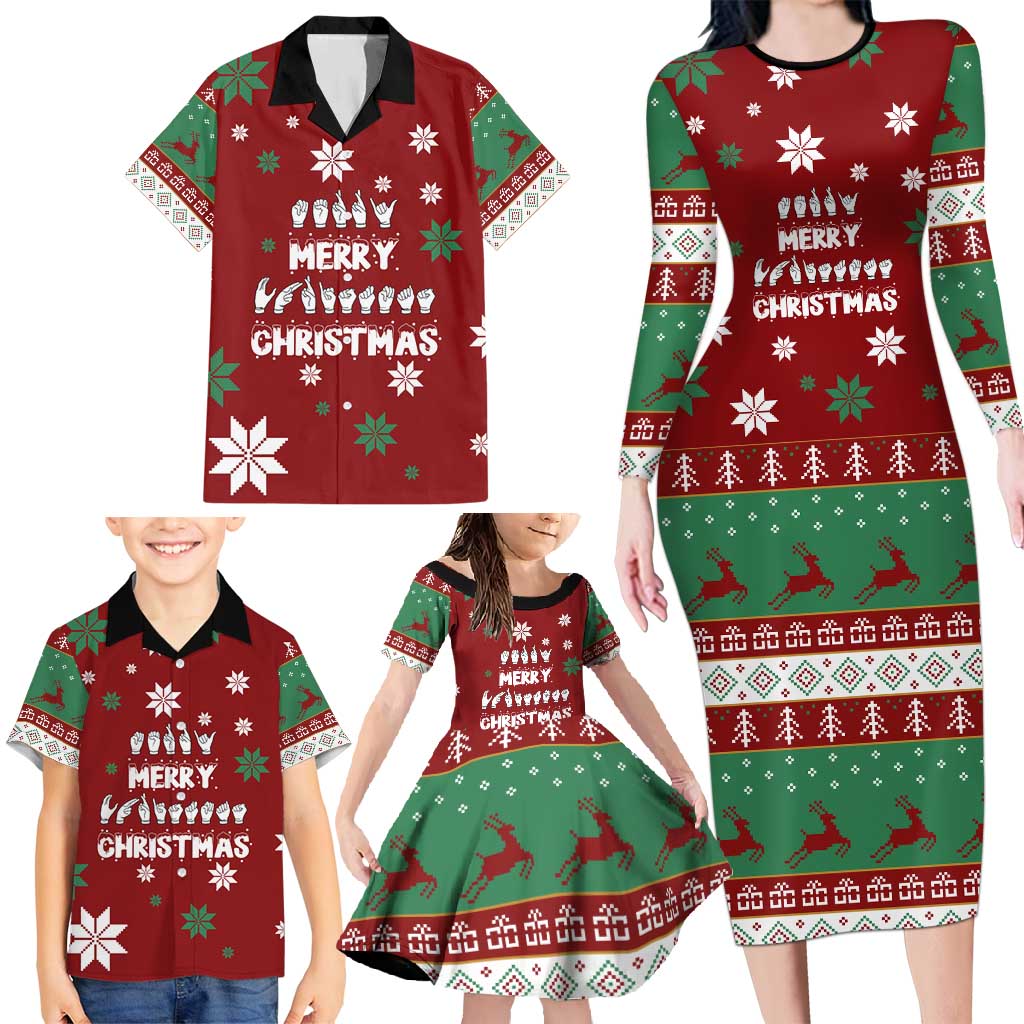 Sign Language Merry Christmas Family Matching Long Sleeve Bodycon Dress and Hawaiian Shirt Xmas Holiday Patterns - Wonder Print Shop