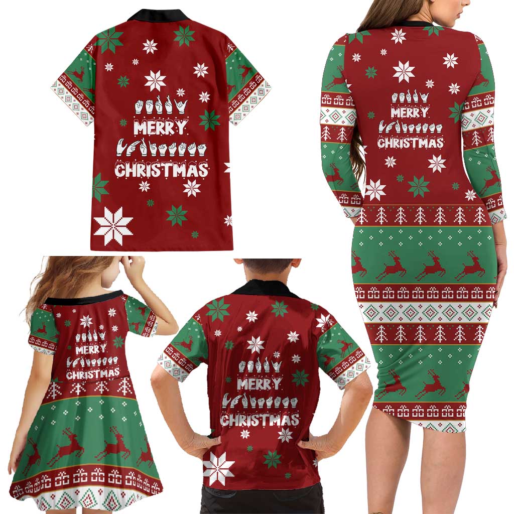 Sign Language Merry Christmas Family Matching Long Sleeve Bodycon Dress and Hawaiian Shirt Xmas Holiday Patterns - Wonder Print Shop