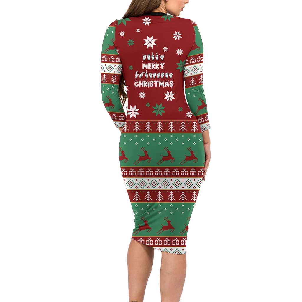 Sign Language Merry Christmas Family Matching Long Sleeve Bodycon Dress and Hawaiian Shirt Xmas Holiday Patterns - Wonder Print Shop