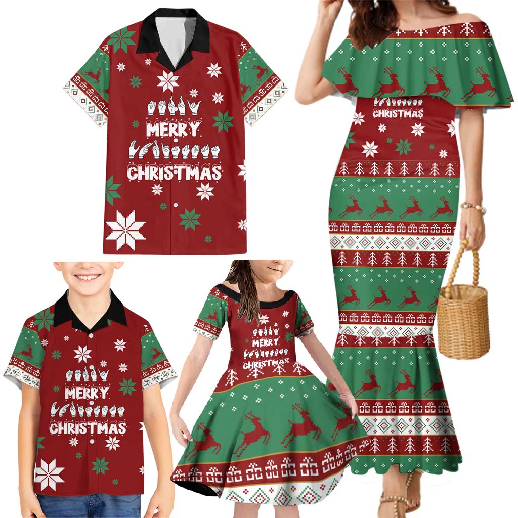 Sign Language Merry Christmas Family Matching Mermaid Dress and Hawaiian Shirt Xmas Holiday Patterns - Wonder Print Shop