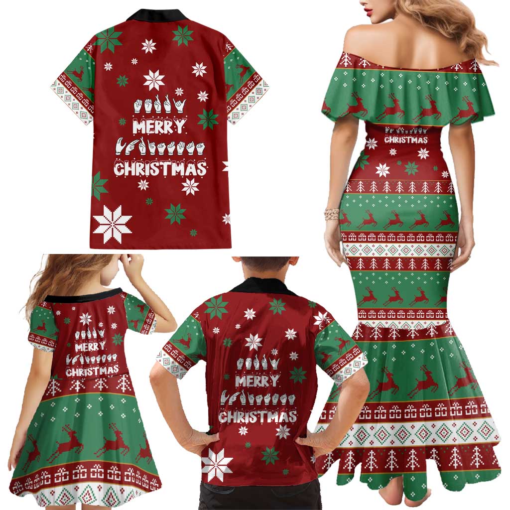 Sign Language Merry Christmas Family Matching Mermaid Dress and Hawaiian Shirt Xmas Holiday Patterns - Wonder Print Shop