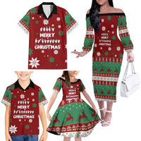 Sign Language Merry Christmas Family Matching Off The Shoulder Long Sleeve Dress and Hawaiian Shirt Xmas Holiday Patterns - Wonder Print Shop