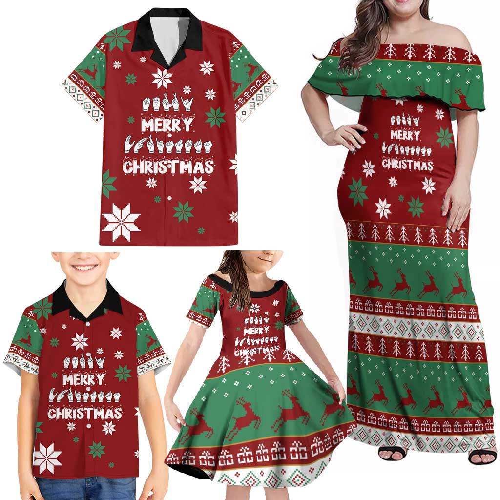 Sign Language Merry Christmas Family Matching Off Shoulder Maxi Dress and Hawaiian Shirt Xmas Holiday Patterns - Wonder Print Shop