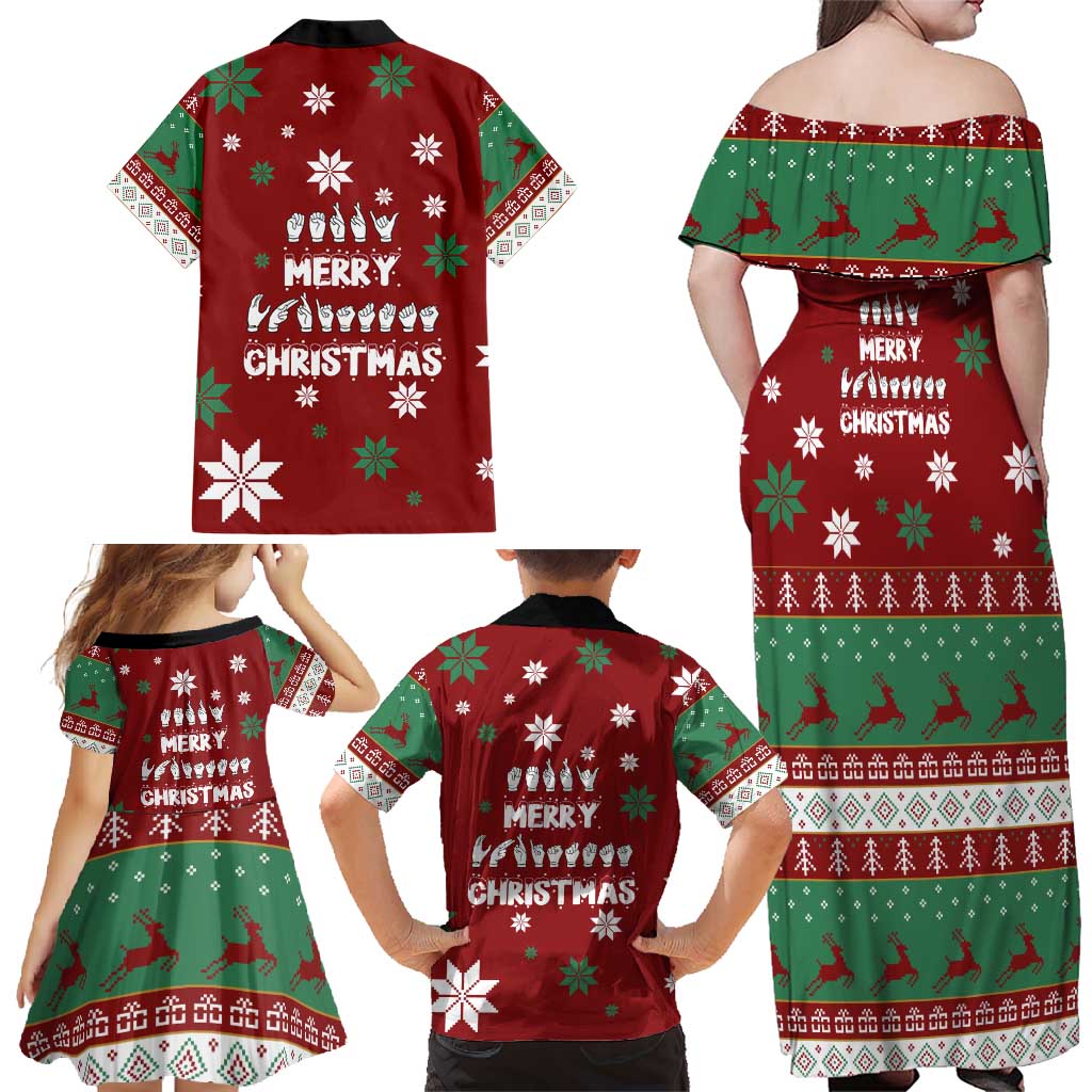 Sign Language Merry Christmas Family Matching Off Shoulder Maxi Dress and Hawaiian Shirt Xmas Holiday Patterns - Wonder Print Shop