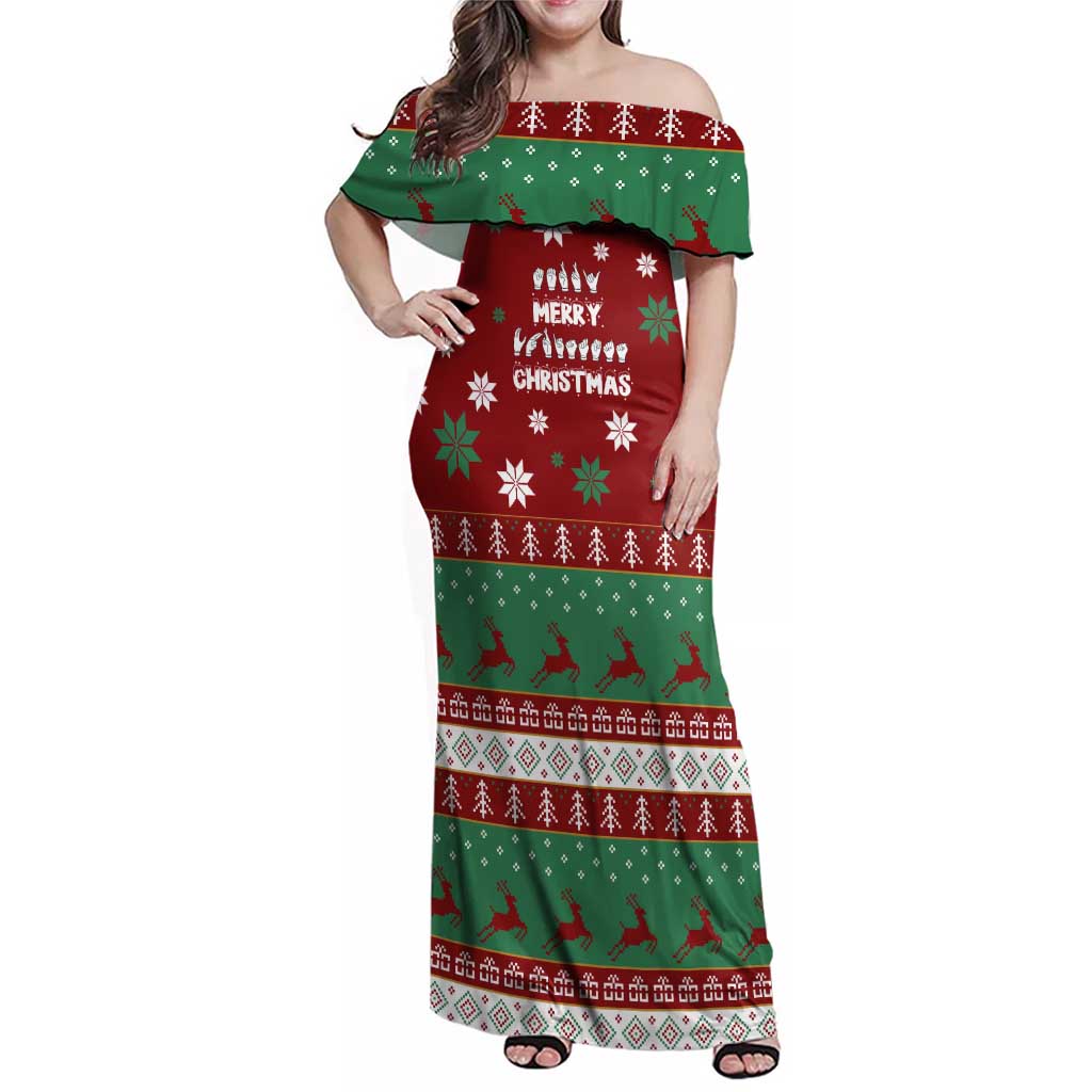 Sign Language Merry Christmas Family Matching Off Shoulder Maxi Dress and Hawaiian Shirt Xmas Holiday Patterns - Wonder Print Shop