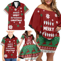Sign Language Merry Christmas Family Matching Off Shoulder Short Dress and Hawaiian Shirt Xmas Holiday Patterns - Wonder Print Shop