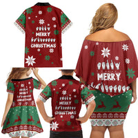 Sign Language Merry Christmas Family Matching Off Shoulder Short Dress and Hawaiian Shirt Xmas Holiday Patterns - Wonder Print Shop