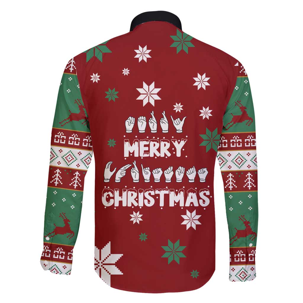 Sign Language Merry Christmas Family Matching Off Shoulder Short Dress and Hawaiian Shirt Xmas Holiday Patterns - Wonder Print Shop