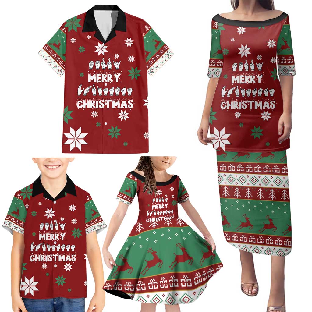 Sign Language Merry Christmas Family Matching Puletasi and Hawaiian Shirt Xmas Holiday Patterns - Wonder Print Shop