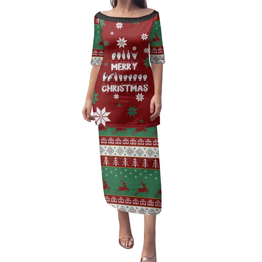 Sign Language Merry Christmas Family Matching Puletasi and Hawaiian Shirt Xmas Holiday Patterns - Wonder Print Shop