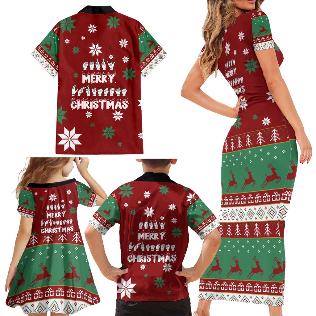 Sign Language Merry Christmas Family Matching Short Sleeve Bodycon Dress and Hawaiian Shirt Xmas Holiday Patterns - Wonder Print Shop
