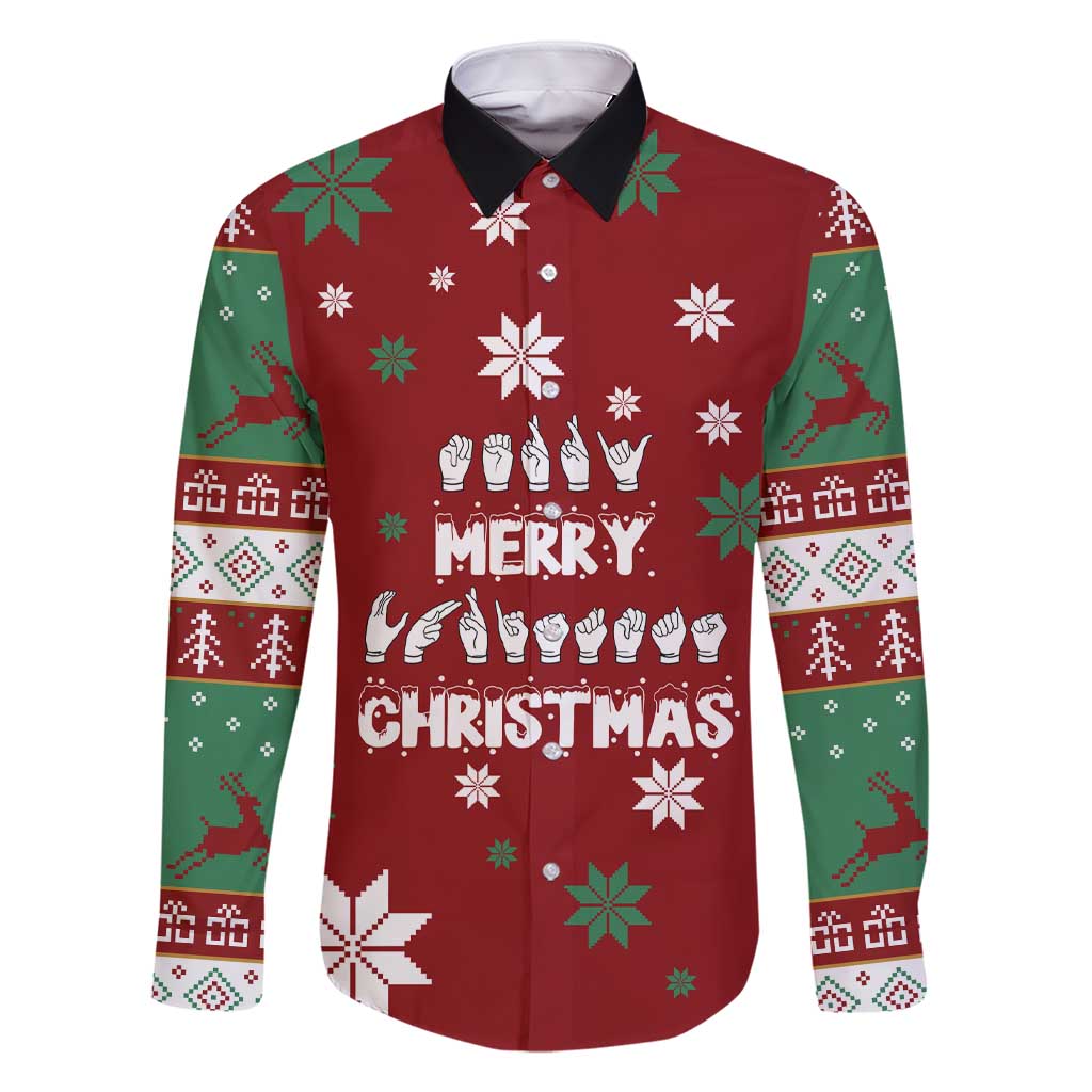 Sign Language Merry Christmas Family Matching Short Sleeve Bodycon Dress and Hawaiian Shirt Xmas Holiday Patterns - Wonder Print Shop