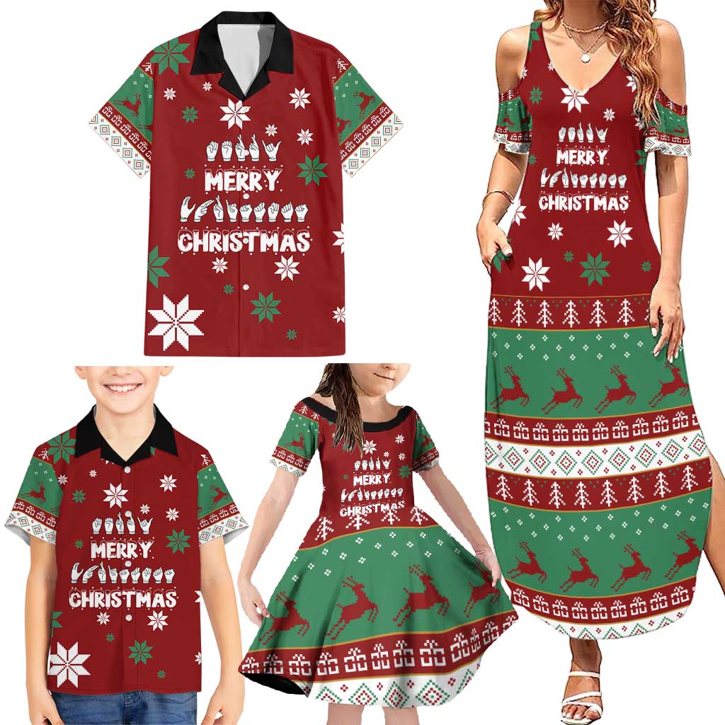 Sign Language Merry Christmas Family Matching Summer Maxi Dress and Hawaiian Shirt Xmas Holiday Patterns - Wonder Print Shop