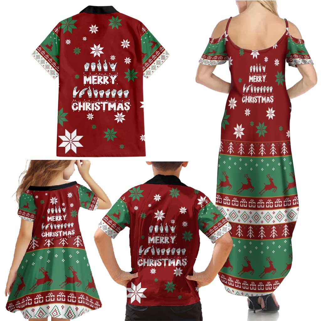 Sign Language Merry Christmas Family Matching Summer Maxi Dress and Hawaiian Shirt Xmas Holiday Patterns - Wonder Print Shop