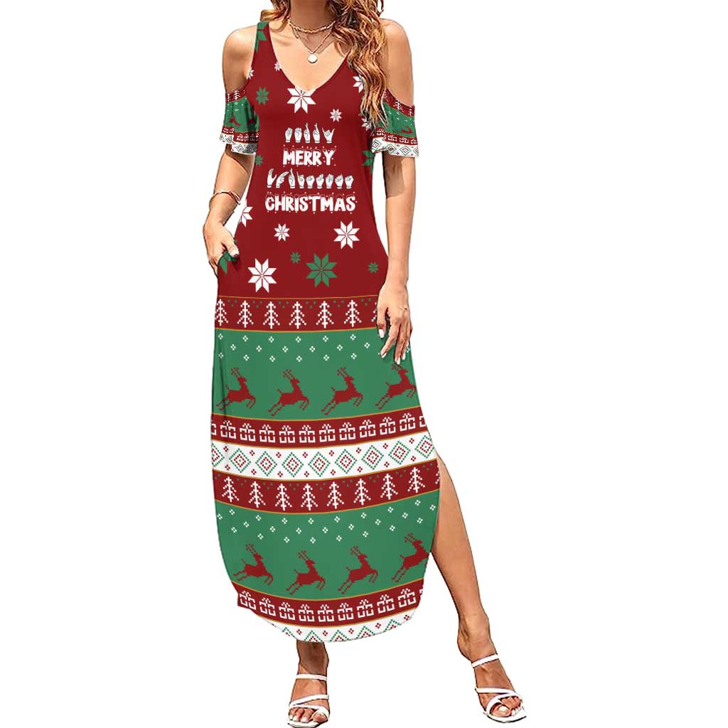 Sign Language Merry Christmas Family Matching Summer Maxi Dress and Hawaiian Shirt Xmas Holiday Patterns - Wonder Print Shop