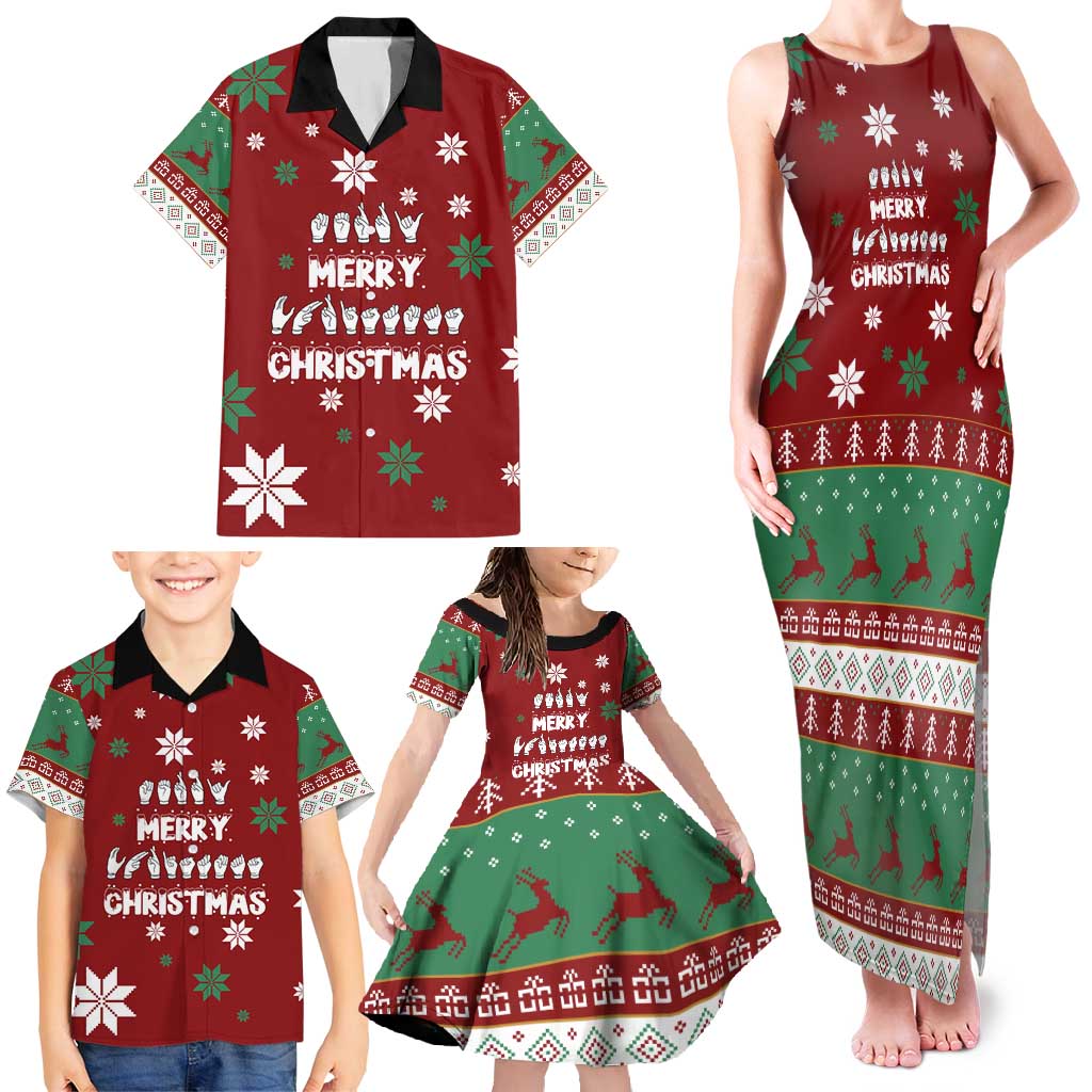 Sign Language Merry Christmas Family Matching Tank Maxi Dress and Hawaiian Shirt Xmas Holiday Patterns - Wonder Print Shop
