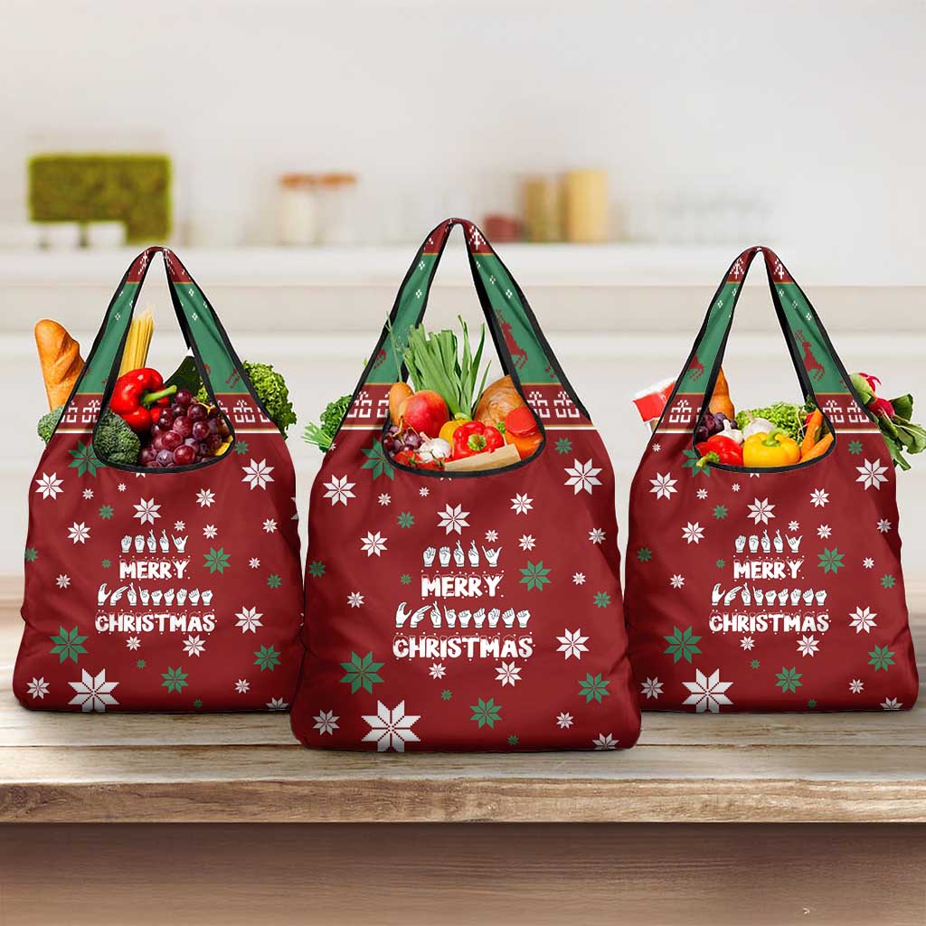Sign Language Merry Christmas Grocery Bag Xmas Holiday Patterns - Wonder Print Shop