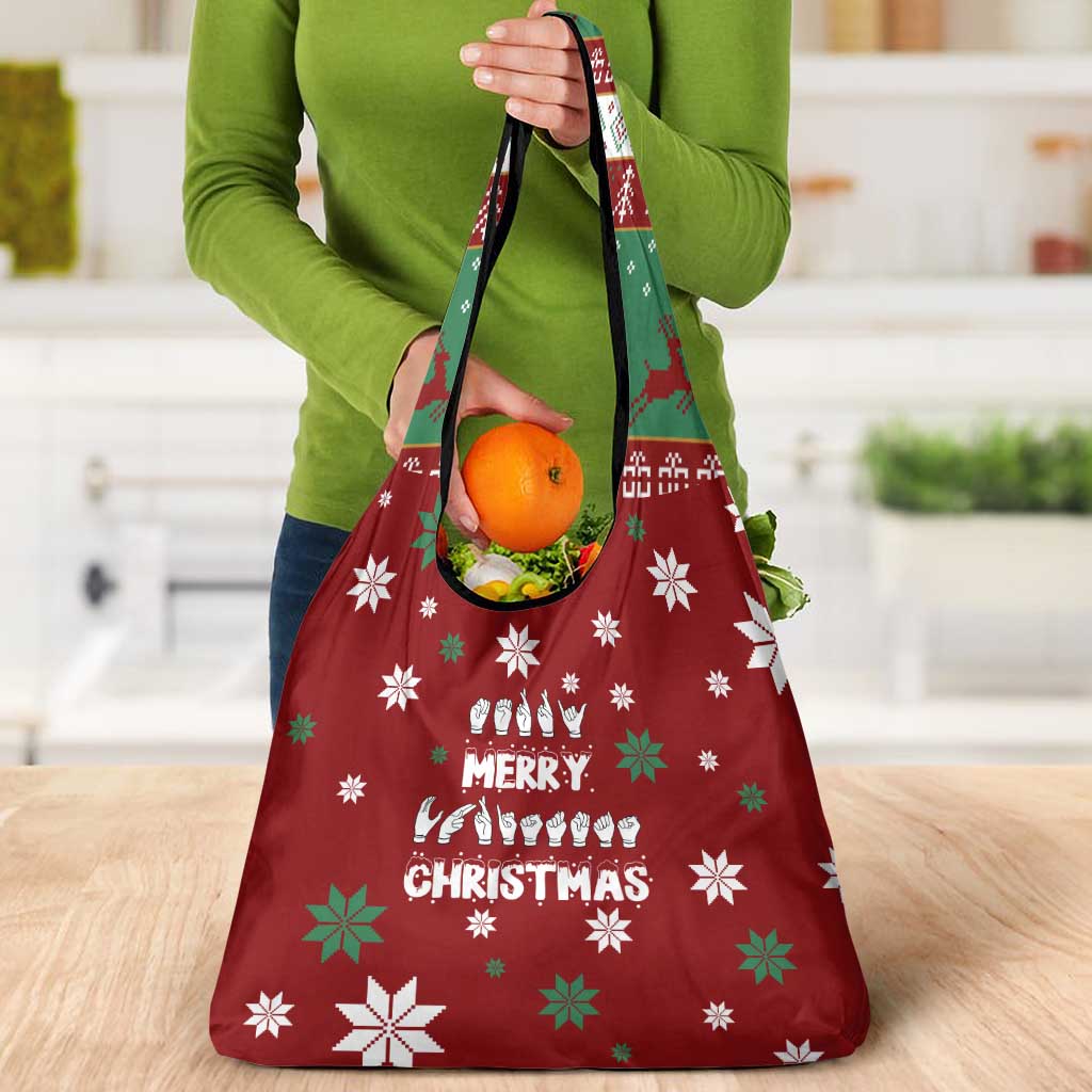 Sign Language Merry Christmas Grocery Bag Xmas Holiday Patterns - Wonder Print Shop