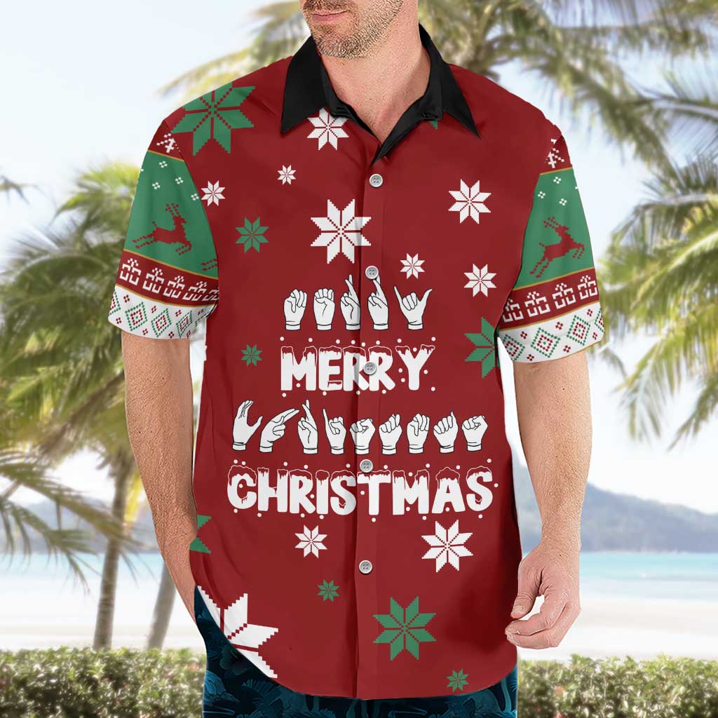 Sign Language Merry Christmas Hawaiian Shirt Xmas Holiday Patterns - Wonder Print Shop