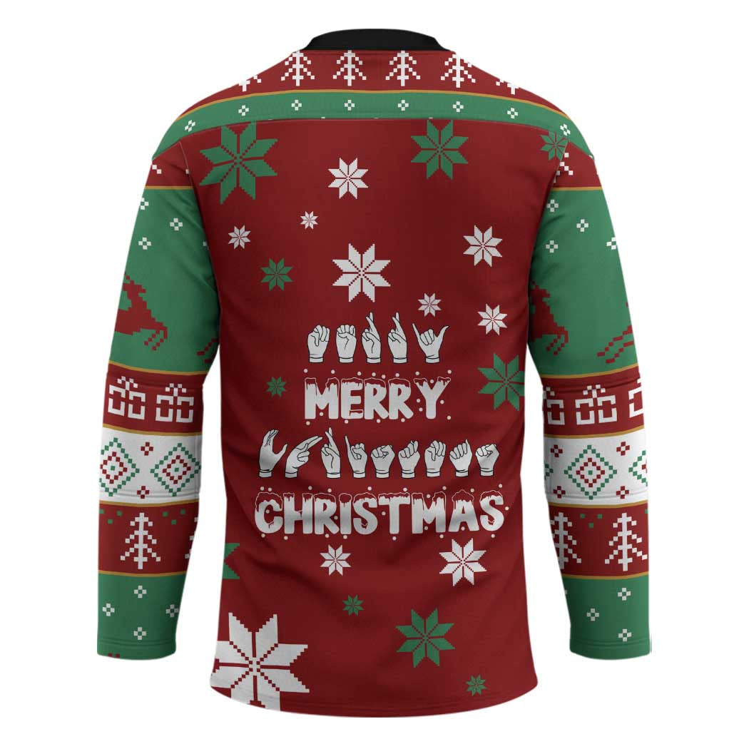 Sign Language Merry Christmas Hockey Jersey Xmas Holiday Patterns - Wonder Print Shop