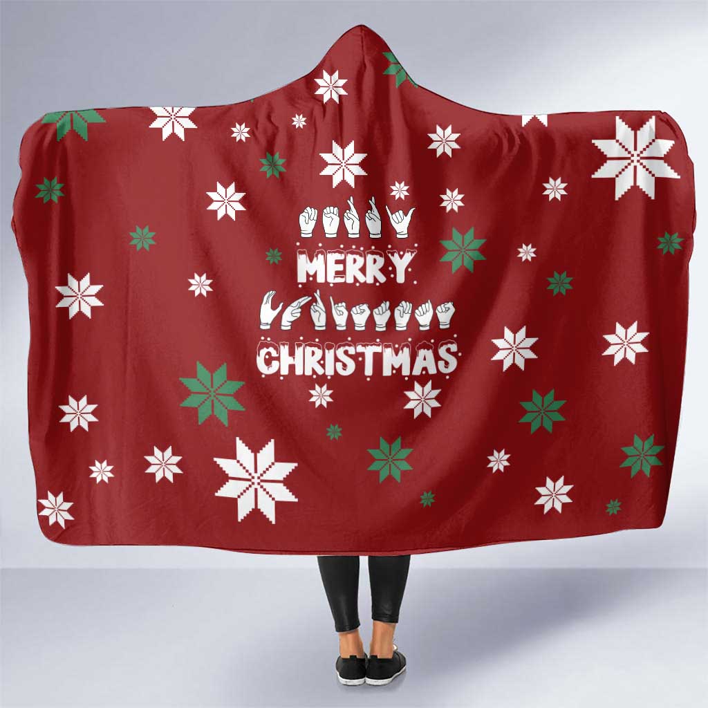 Sign Language Merry Christmas Hooded Blanket Xmas Holiday Patterns - Wonder Print Shop