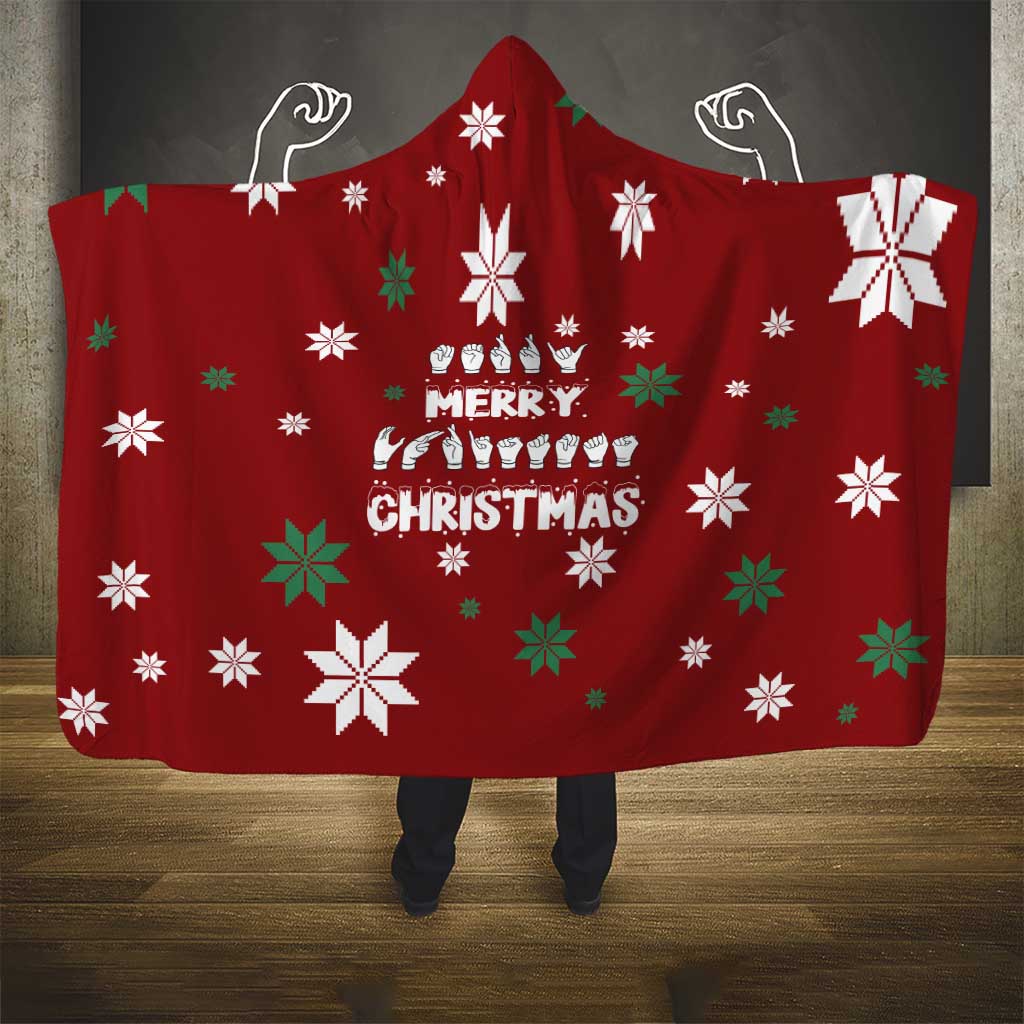 Sign Language Merry Christmas Hooded Blanket Xmas Holiday Patterns - Wonder Print Shop