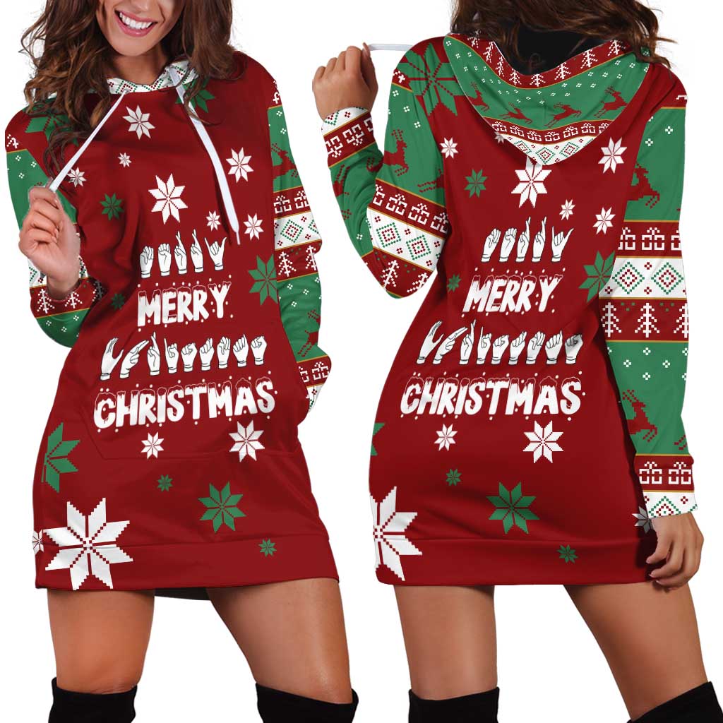 Sign Language Merry Christmas Hoodie Dress Xmas Holiday Patterns - Wonder Print Shop