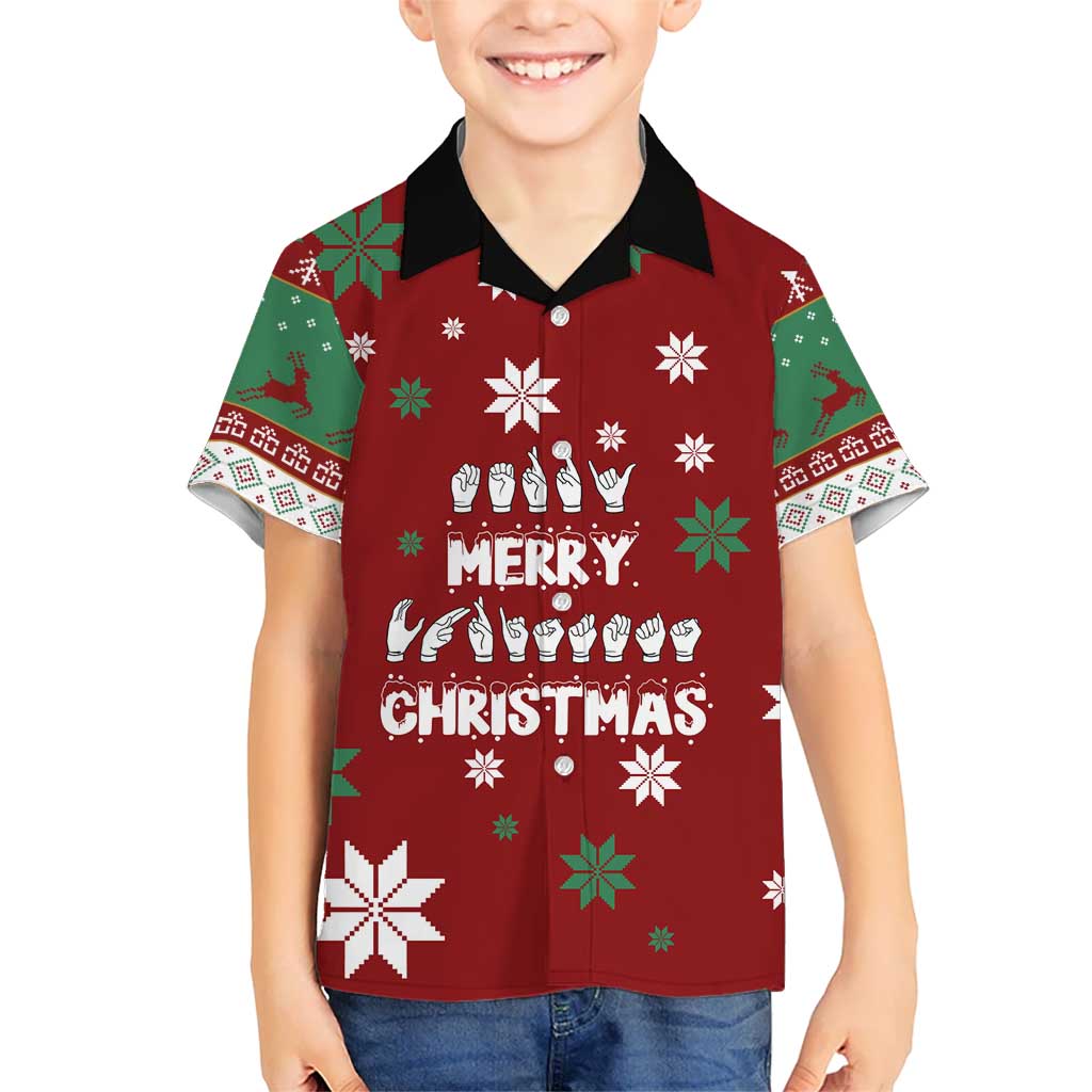 Sign Language Merry Christmas Kid Hawaiian Shirt Xmas Holiday Patterns - Wonder Print Shop