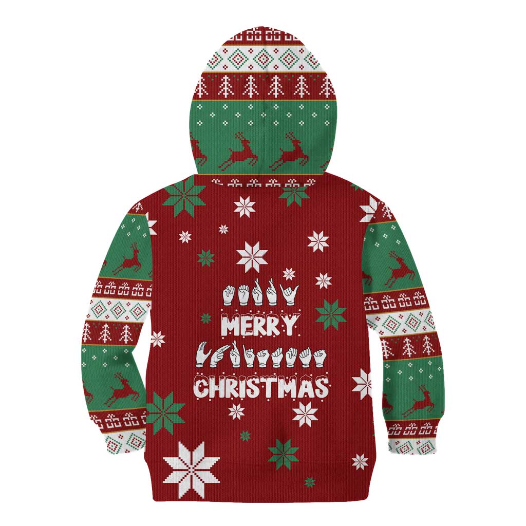 Sign Language Merry Christmas Kid Hoodie Xmas Holiday Patterns - Wonder Print Shop