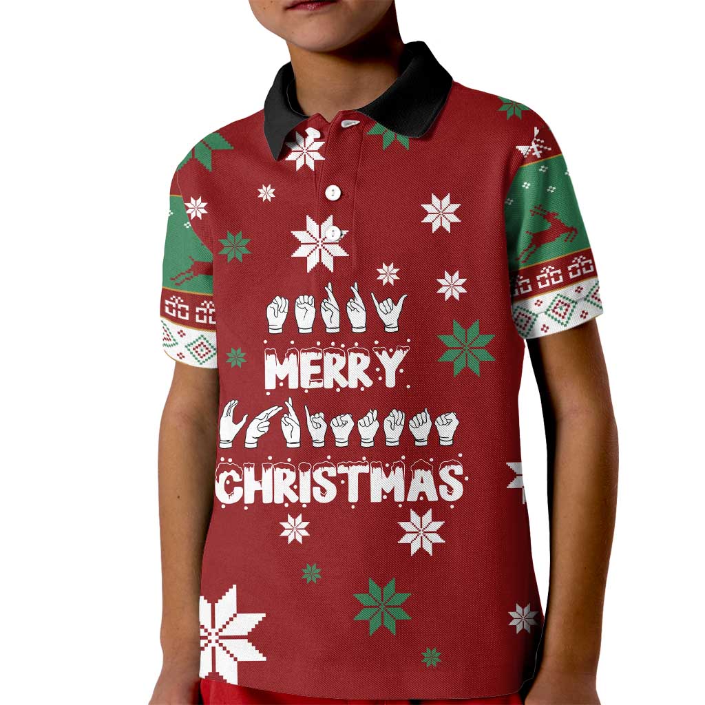 Sign Language Merry Christmas Kid Polo Shirt Xmas Holiday Patterns - Wonder Print Shop