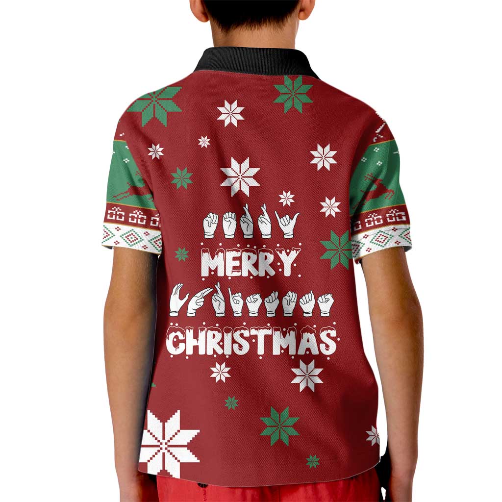 Sign Language Merry Christmas Kid Polo Shirt Xmas Holiday Patterns - Wonder Print Shop