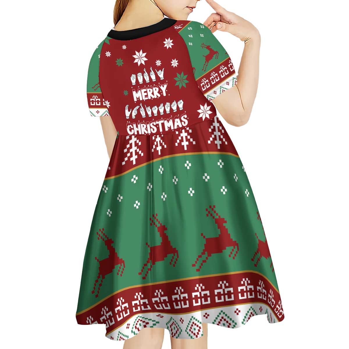 Sign Language Merry Christmas Kid Short Sleeve Dress Xmas Holiday Patterns - Wonder Print Shop