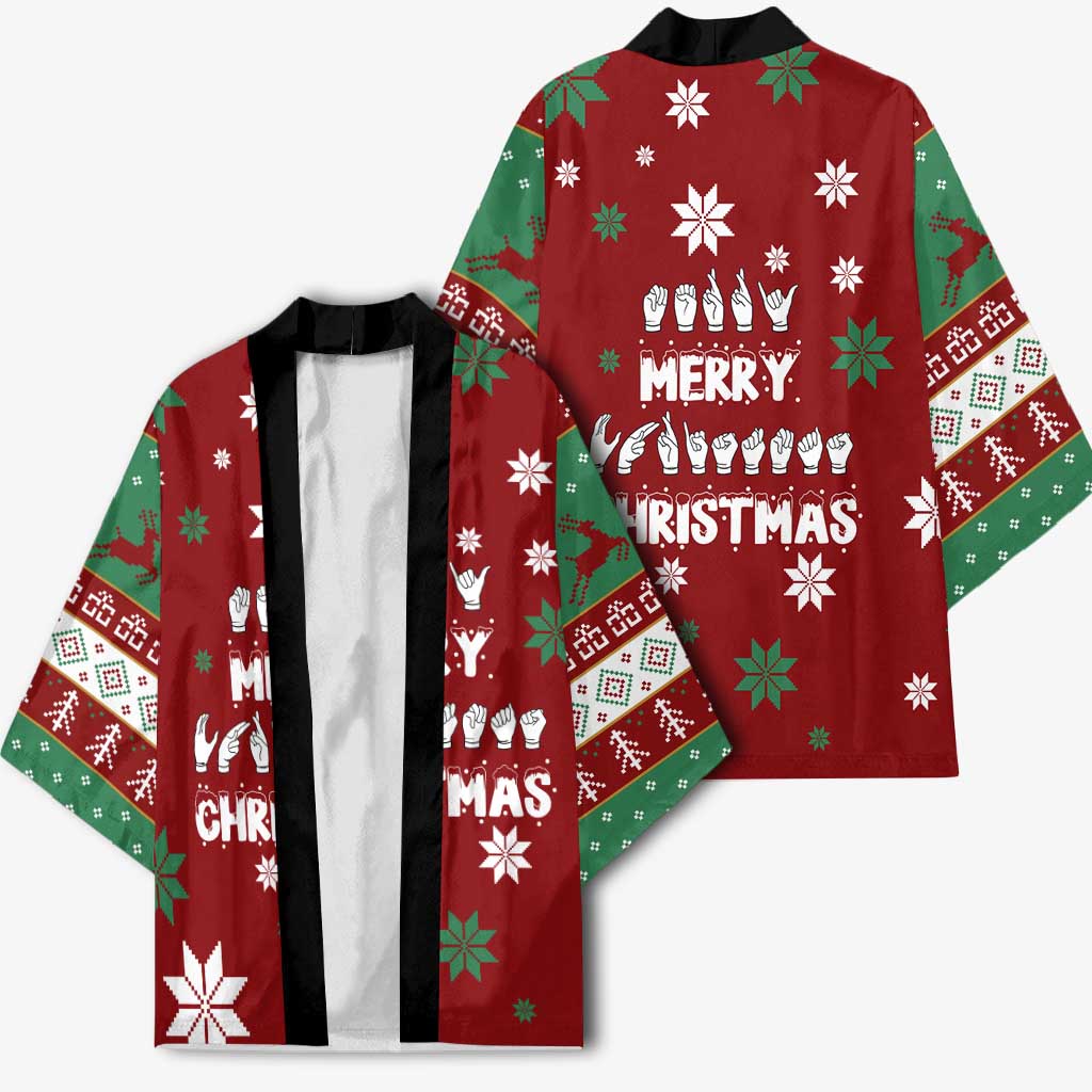 Sign Language Merry Christmas Kimono Xmas Holiday Patterns - Wonder Print Shop