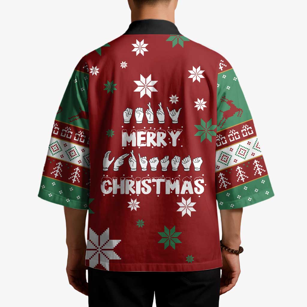 Sign Language Merry Christmas Kimono Xmas Holiday Patterns - Wonder Print Shop
