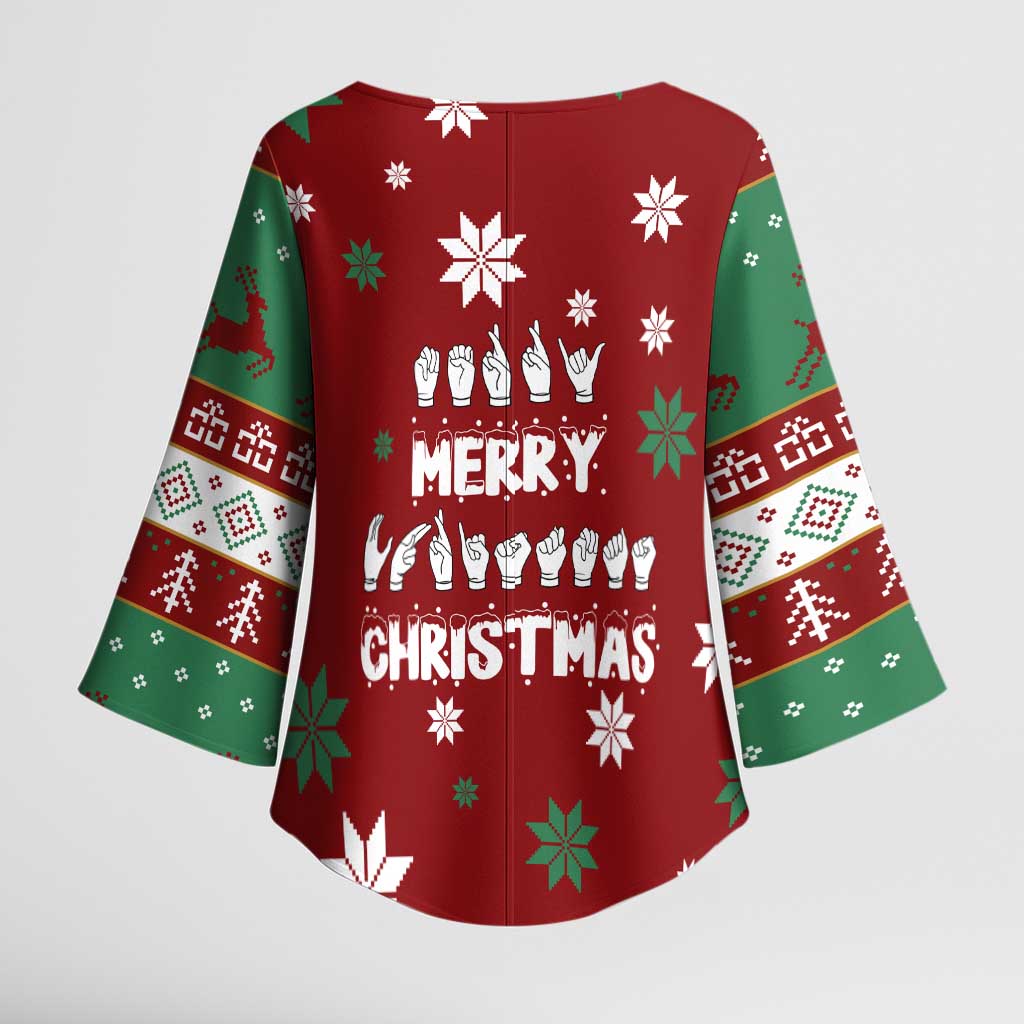 Sign Language Merry Christmas Kimono Sleeve Blouse Xmas Holiday Patterns - Wonder Print Shop