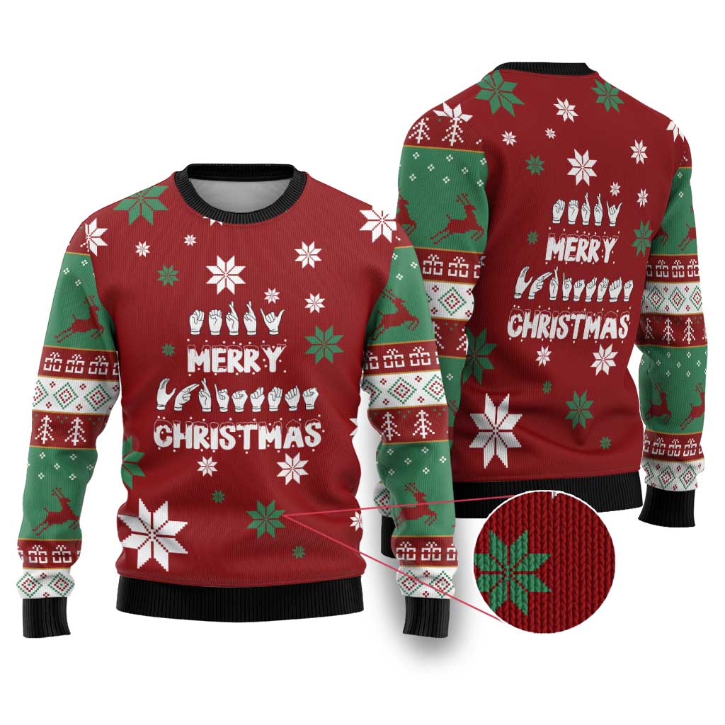Sign Language Merry Christmas Ugly Christmas Sweater Xmas Holiday Patterns - Wonder Print Shop