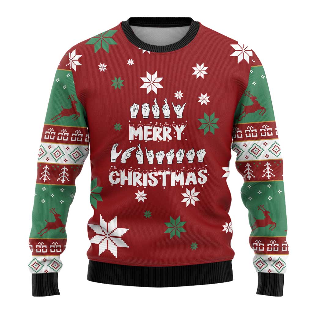 Sign Language Merry Christmas Ugly Christmas Sweater Xmas Holiday Patterns - Wonder Print Shop