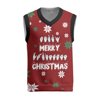 Sign Language Merry Christmas Knitted V-Neck Vest Xmas Holiday Patterns - Wonder Print Shop