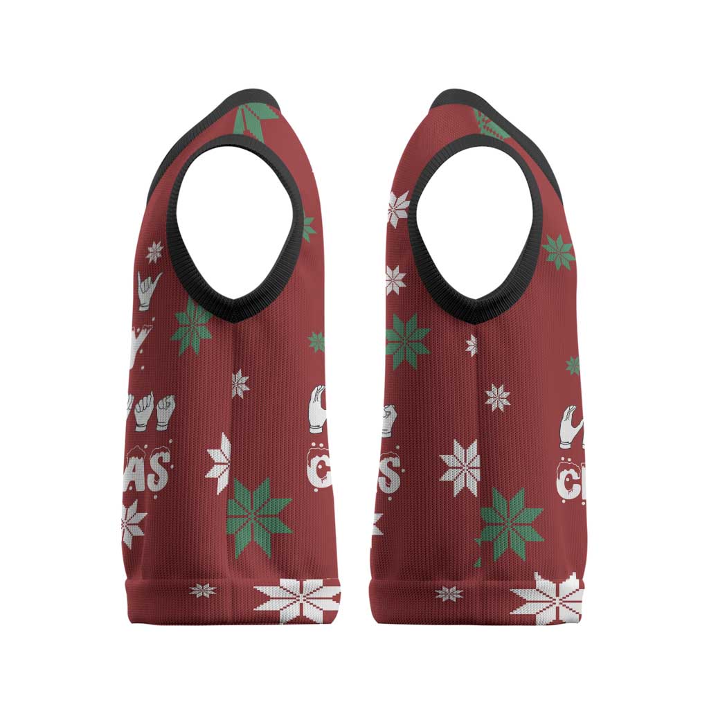 Sign Language Merry Christmas Knitted V-Neck Vest Xmas Holiday Patterns - Wonder Print Shop