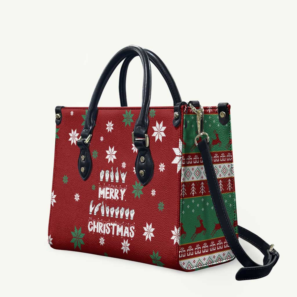 Sign Language Merry Christmas Leather Bag Xmas Holiday Patterns - Wonder Print Shop