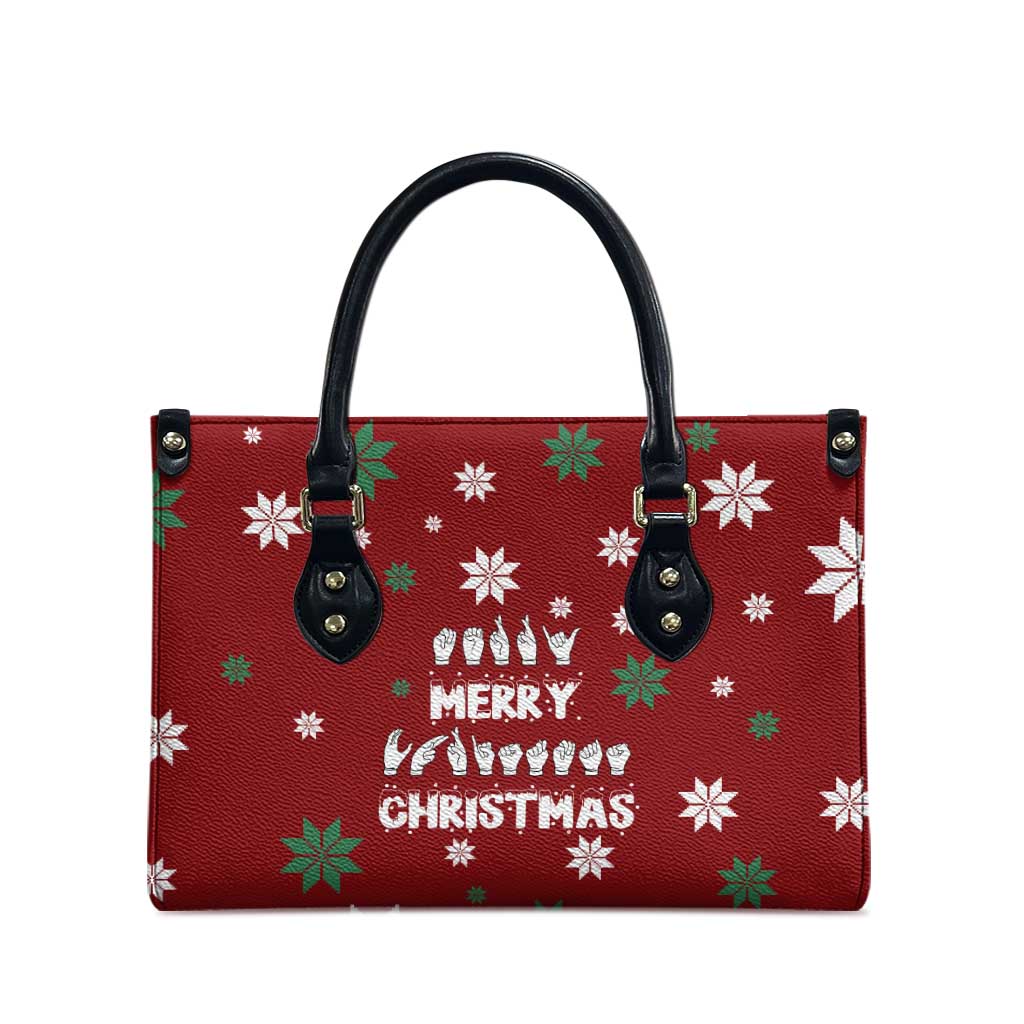 Sign Language Merry Christmas Leather Bag Xmas Holiday Patterns - Wonder Print Shop