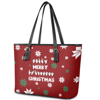 Sign Language Merry Christmas Leather Tote Bag Xmas Holiday Patterns - Wonder Print Shop