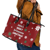 Sign Language Merry Christmas Leather Tote Bag Xmas Holiday Patterns - Wonder Print Shop