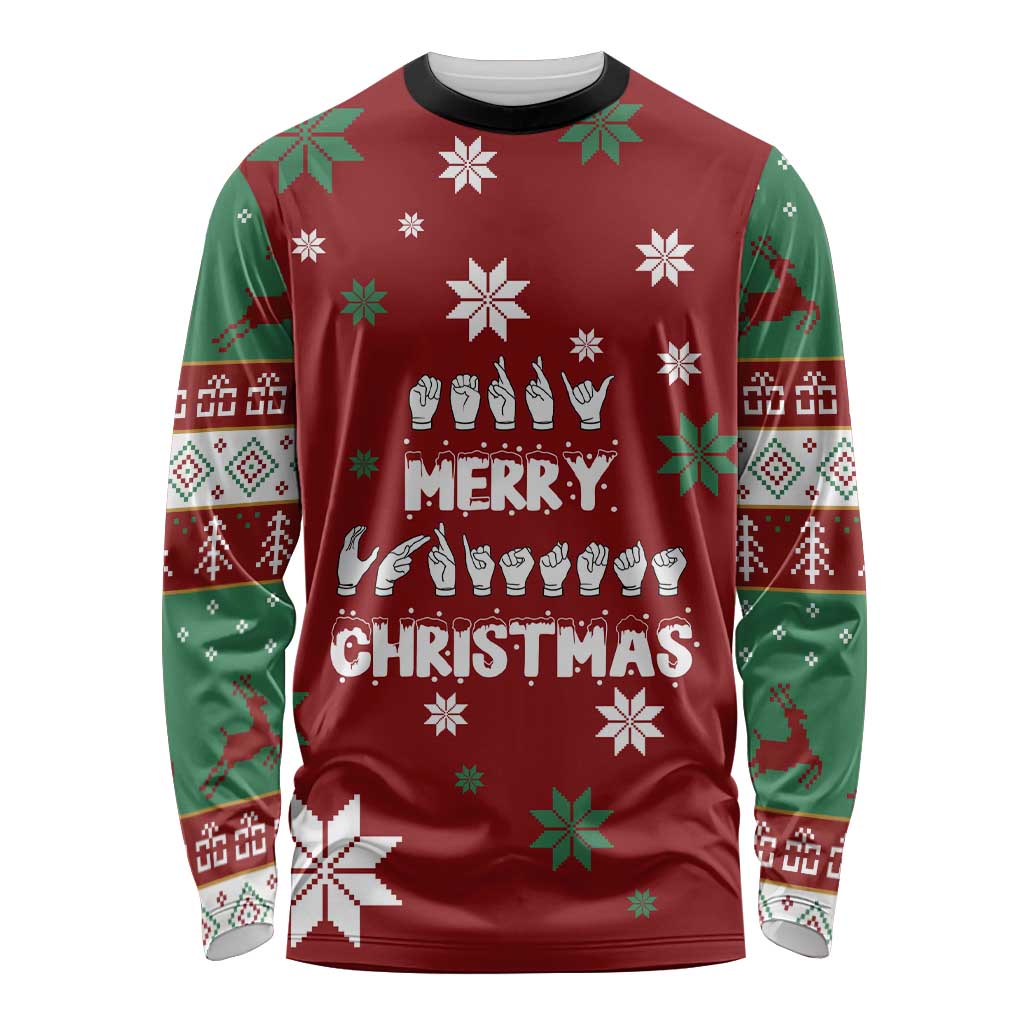 Sign Language Merry Christmas Long Sleeve Shirt Xmas Holiday Patterns - Wonder Print Shop